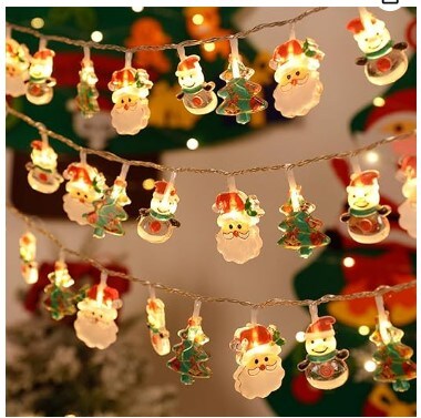 40 LED Battery Operated Christmas Garland with Remote Santa Claus Pine ...