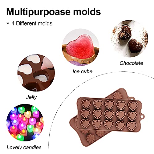 4 Packs Silicone Molds for Chocolate, Food Grade no-stick Baking, candy and butter Mold with different shape