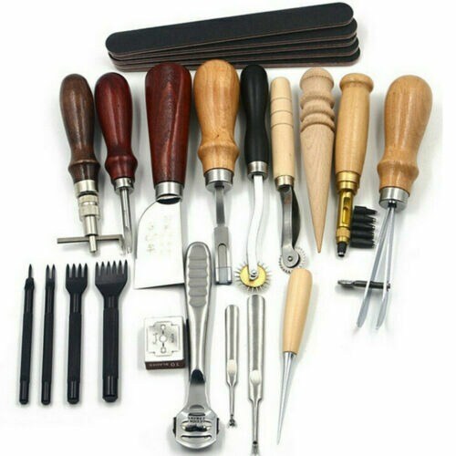 Leather Craft Tool Kit - 18/44 Pieces for Sewing, Punching, Carving, and Stitching