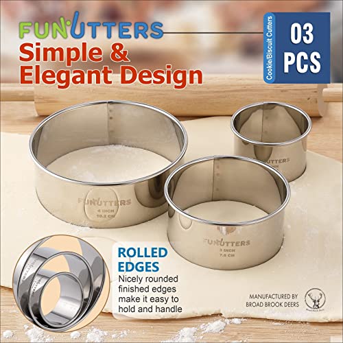 3 Pieces Cookie Cutter Set 2 3 4 INCH x 1.5 INCH,  Round Metal Baking Rings for Pastry, Biscuits, and Dough Cutting, Heavy Duty and Reusable, Multiple Sizes