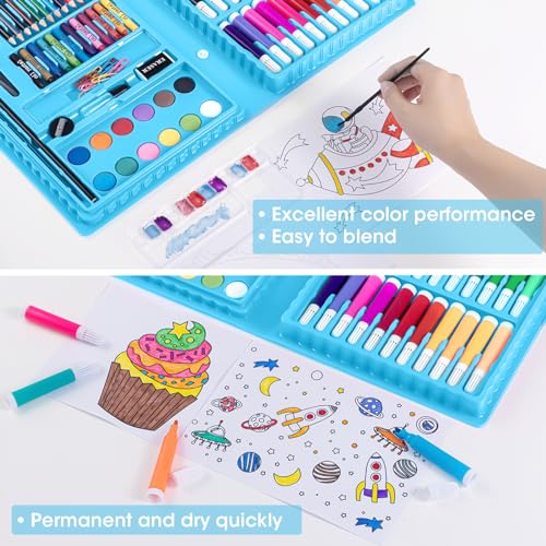 208-Piece Art Supplies Kit for Painting & Drawing,Kids Art Set Case,  Portable Art Box, Oil Pastels, Crayons, Colored Pencils, Markers, Great  Gift for Kids, Girls, Boys, Teens, Beginners, Blue