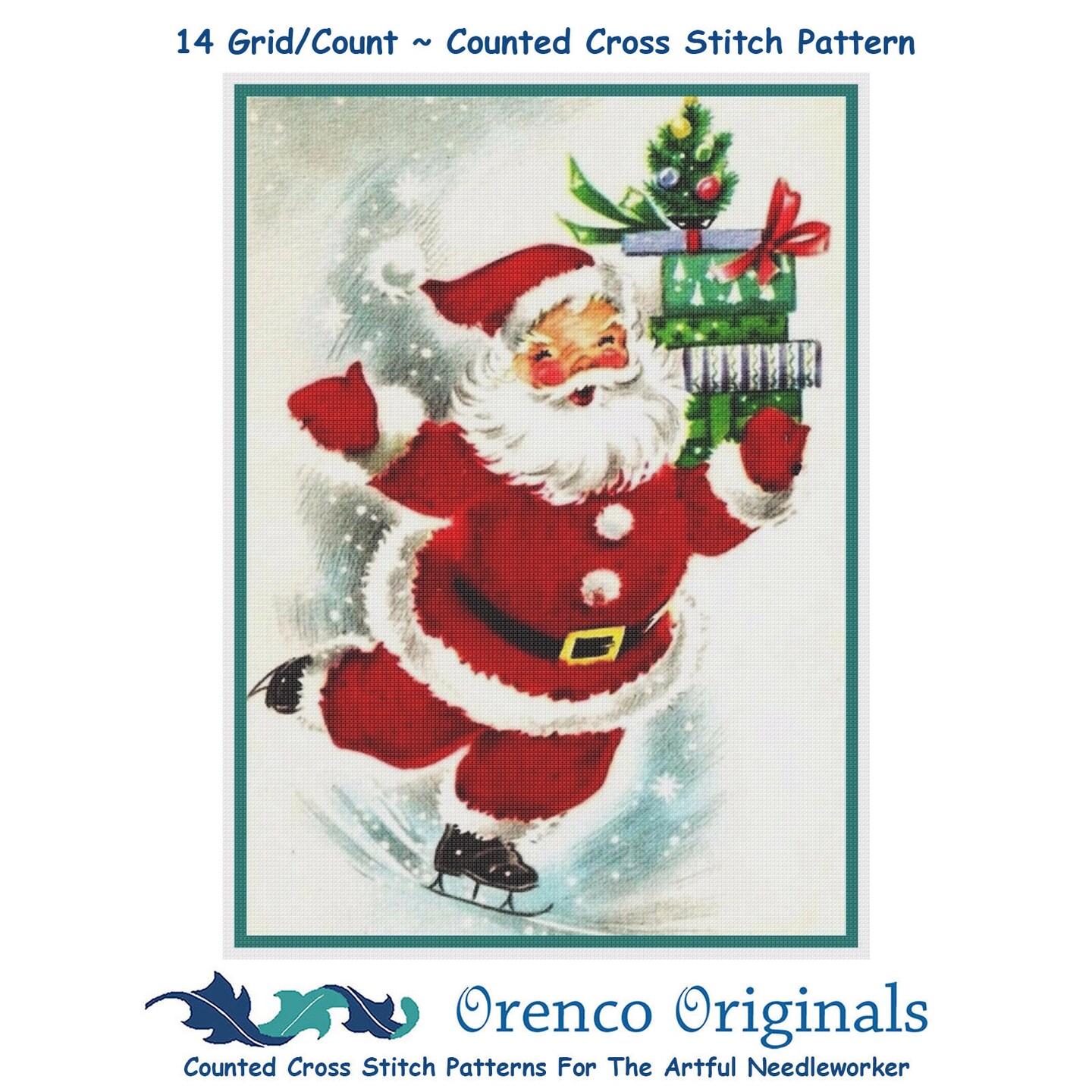 Father Christmas Santa Claus Skating # 757 Counted Cross Stitch Pattern