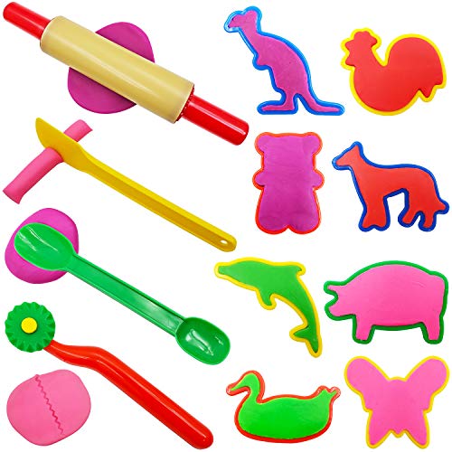FRIMOONY Dough Tools Set for Kids, Various Plastic Molds, Assorted Colors, 45 Pieces