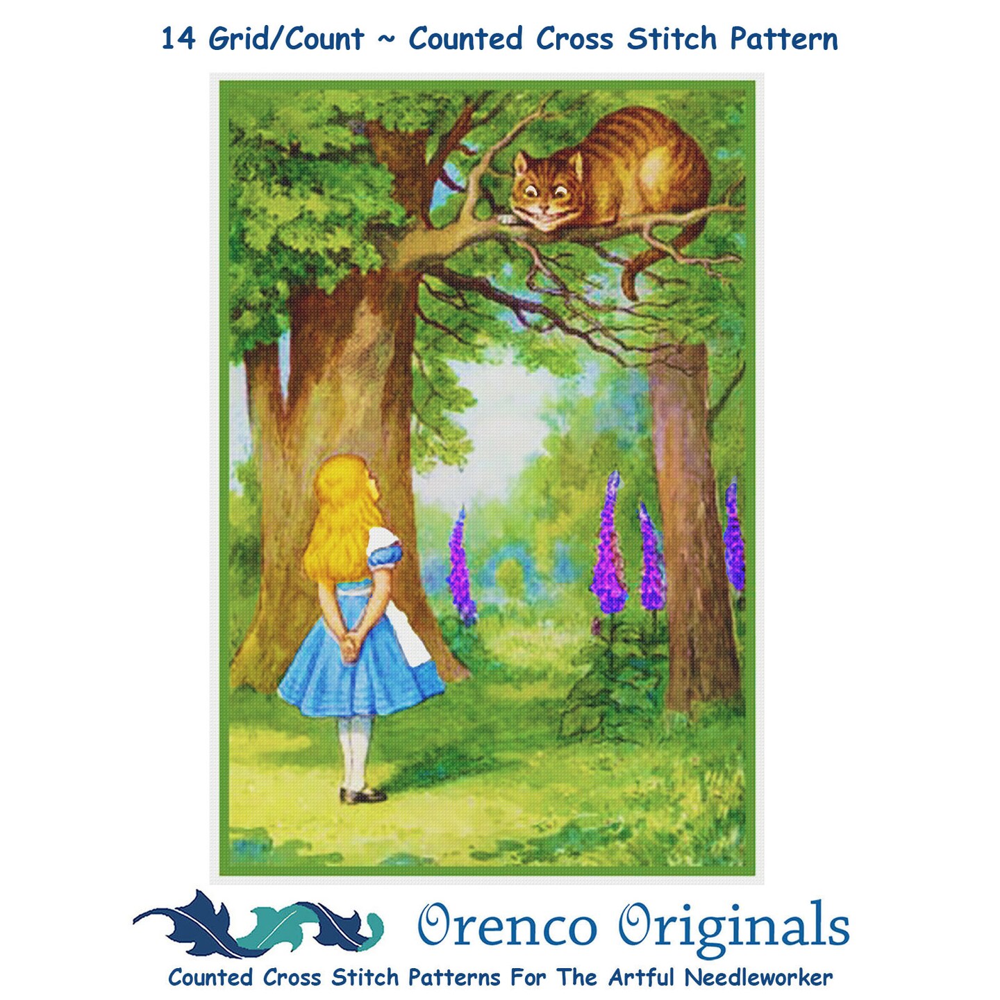 Alice and Cheshire Cat Counted Cross Stitch Pattern by John Tenniel