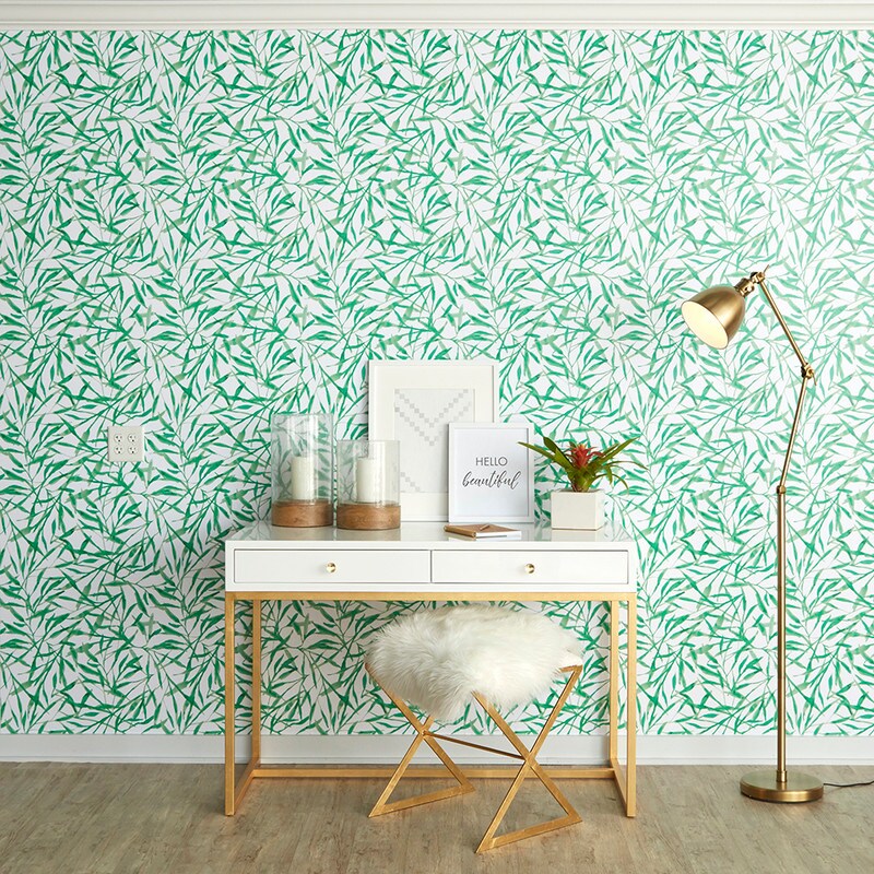 Tempaper Watercolor Leaves Peel and Stick Wallpaper Green/White