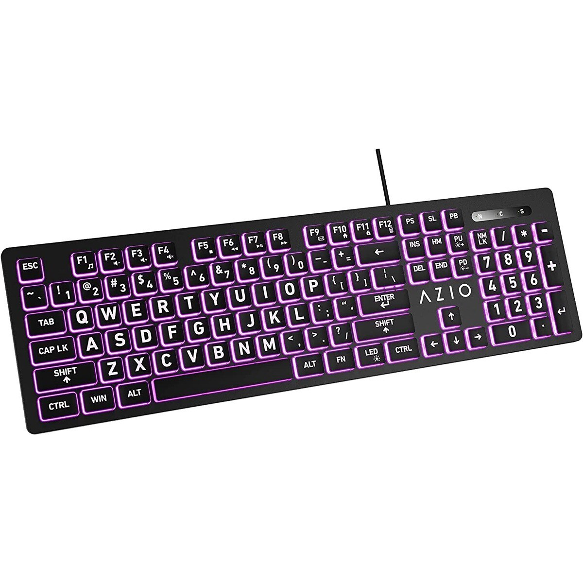 Azio Large Print Keyboard with 3 Interchangeable Backlight
