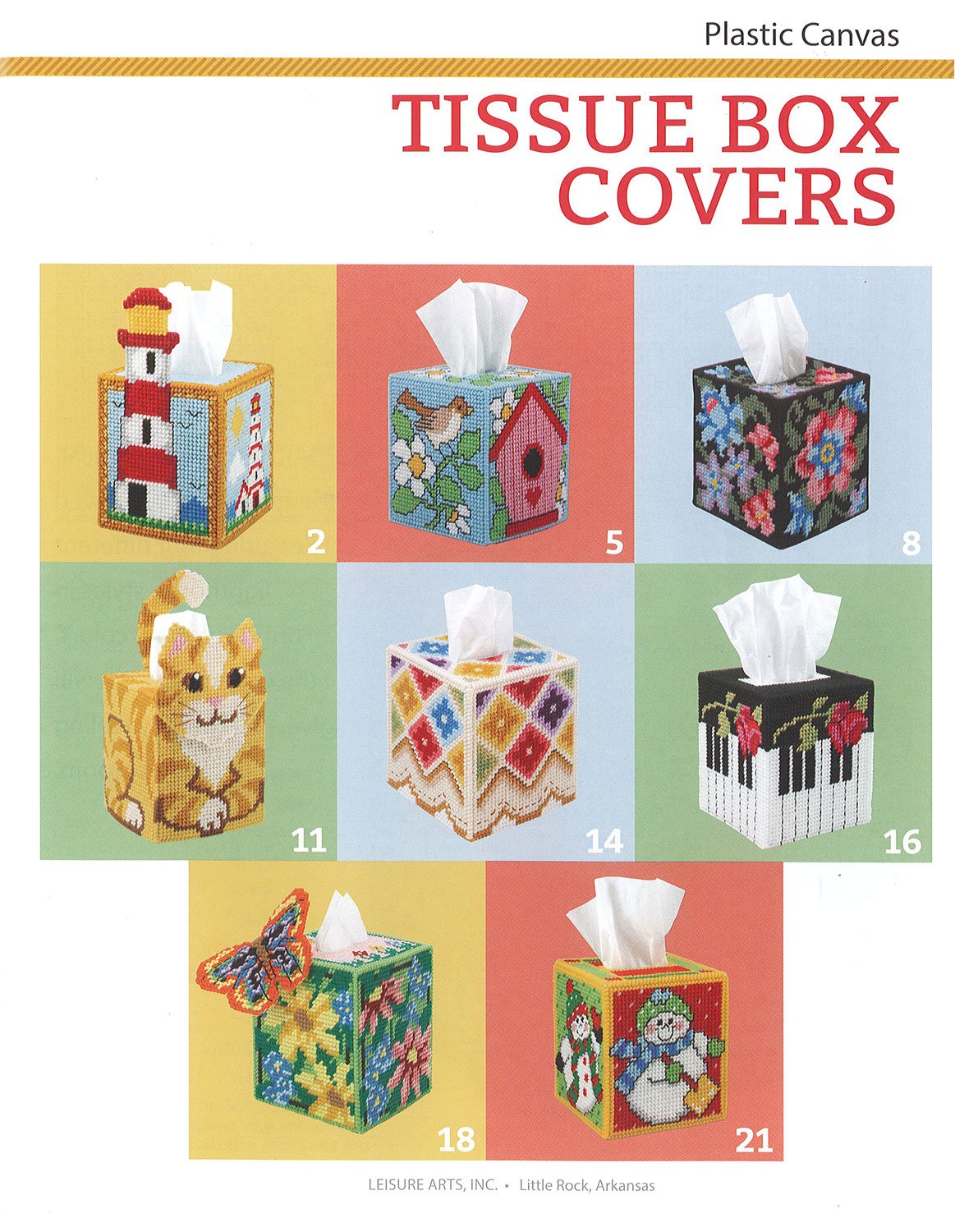 Leisure Arts Tissue Box Covers Platic Canvas Cross Stitch Book