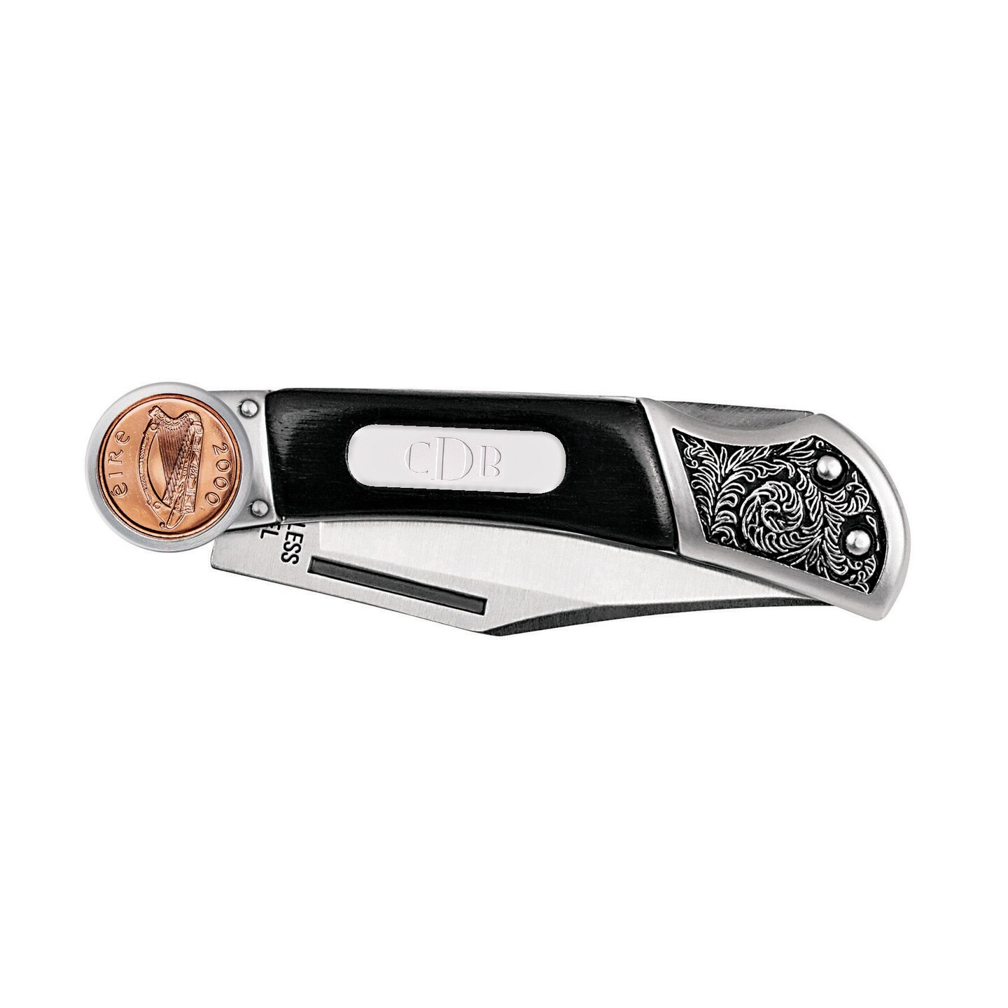 Irish Penny Engraveable Plate Wood Knife