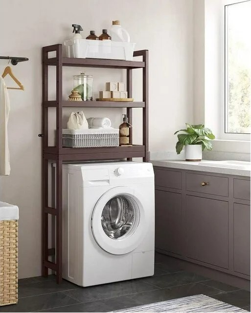 Bamboo 3-Tier Over-The-Toilet Space Saver Organizer Rack Stable Freestanding Over The Toilet Storage Bathroom Restroom Laundry Above Toilet Stand