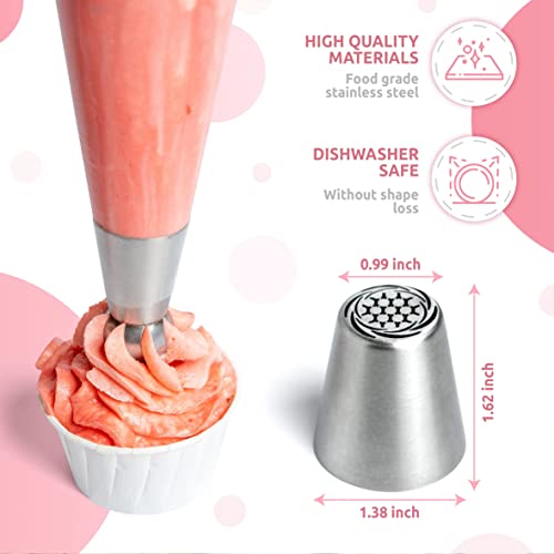 Premium Russian Piping Tips Cake Decorating Complete Set 42 pcs Baking Supplies Kit with Storage Gift Box - 12 Russian Tulip Icing Piping Nozzles - Flower Shaped Frosting Nozzles Kit