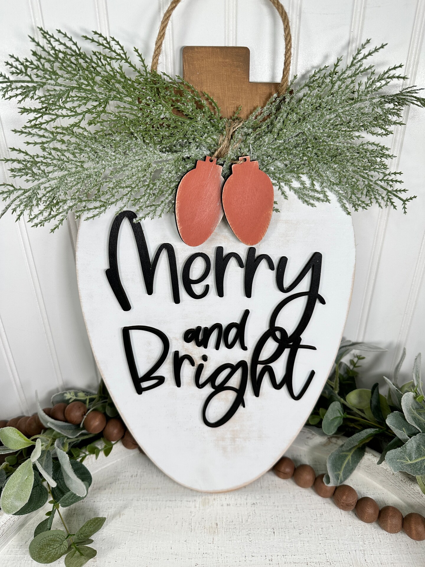 Merry and Bright Christmas Door Sign, LightBulb Door Sign, Unique