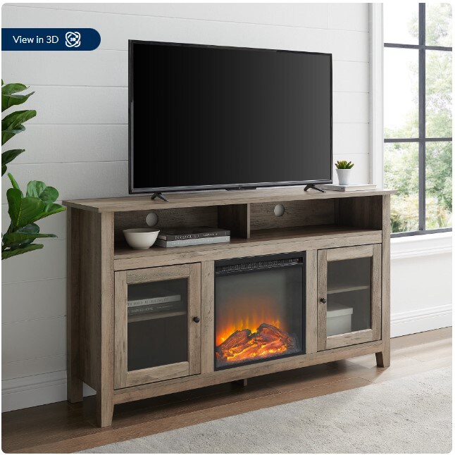 Grey Wash Highboy 2 Door Electric Fireplace TV Stand for TVs up to 65"