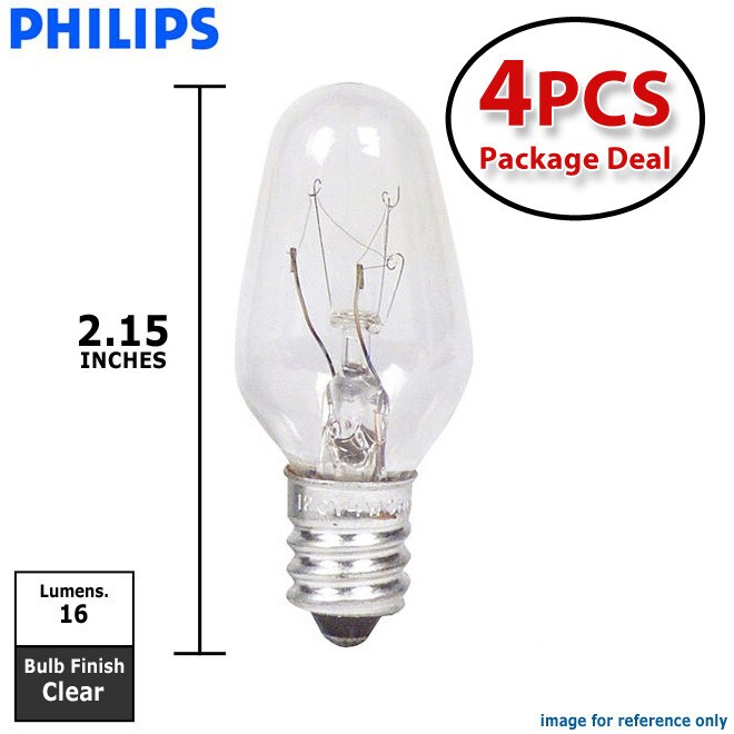 4Pk - Philips 4w 120v C7 E12 Night Light bulb Clear Incandescent Light Bulb