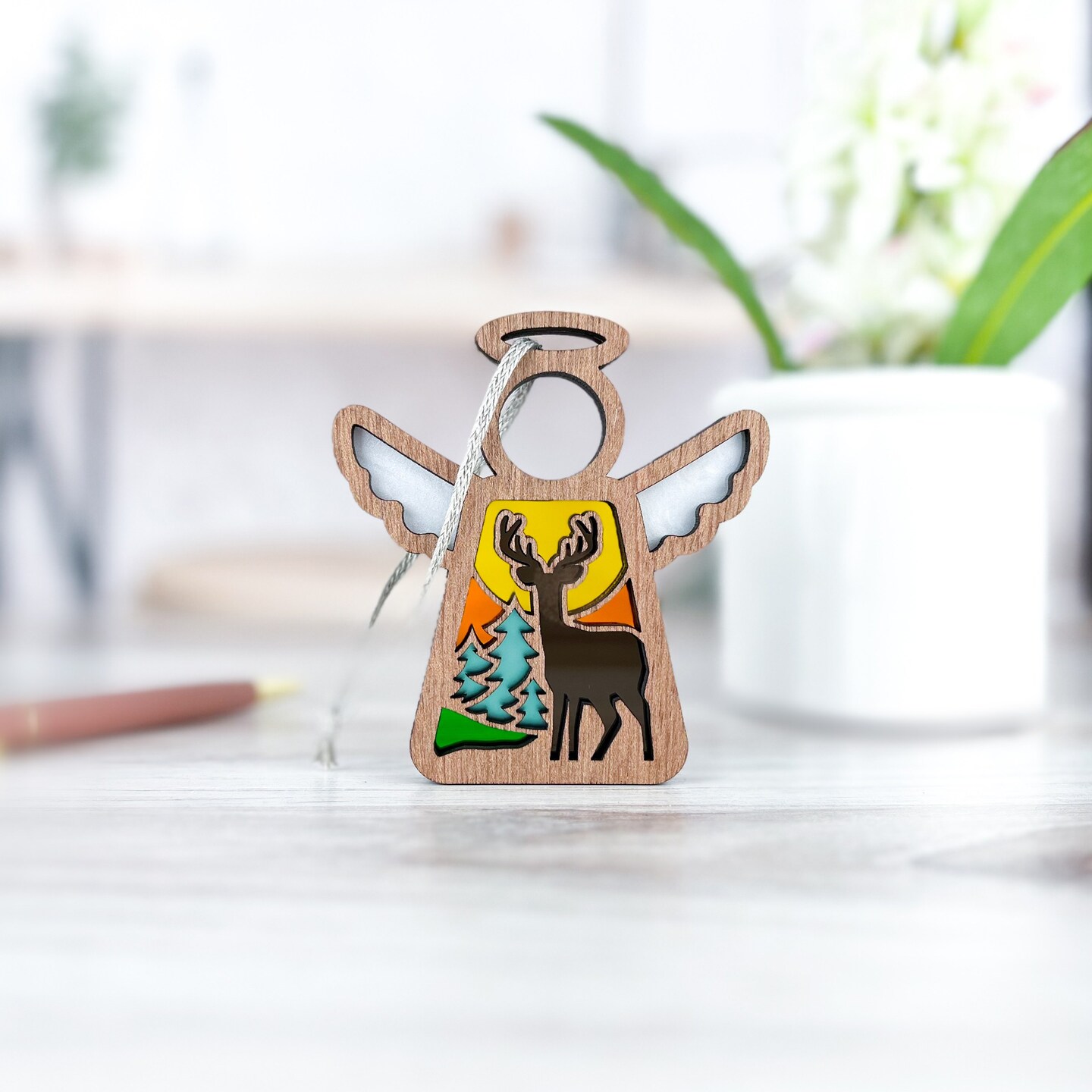 3.5&#x22; Autumn Deer Ornament - Handcrafted in Texas - Mother&#x27;s Angels&#xAE; Figurine - Mother&#x27;s Day Gifts