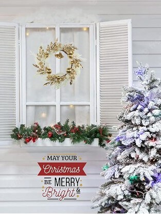 White Fake Pampas Grass Xmas Wreaths with Gold Berry Leaves Bells Balls for Windows Fireplaces Walls, Indoor and Outdoor, 19 Inch Gold Christmas Wreath for Front Door