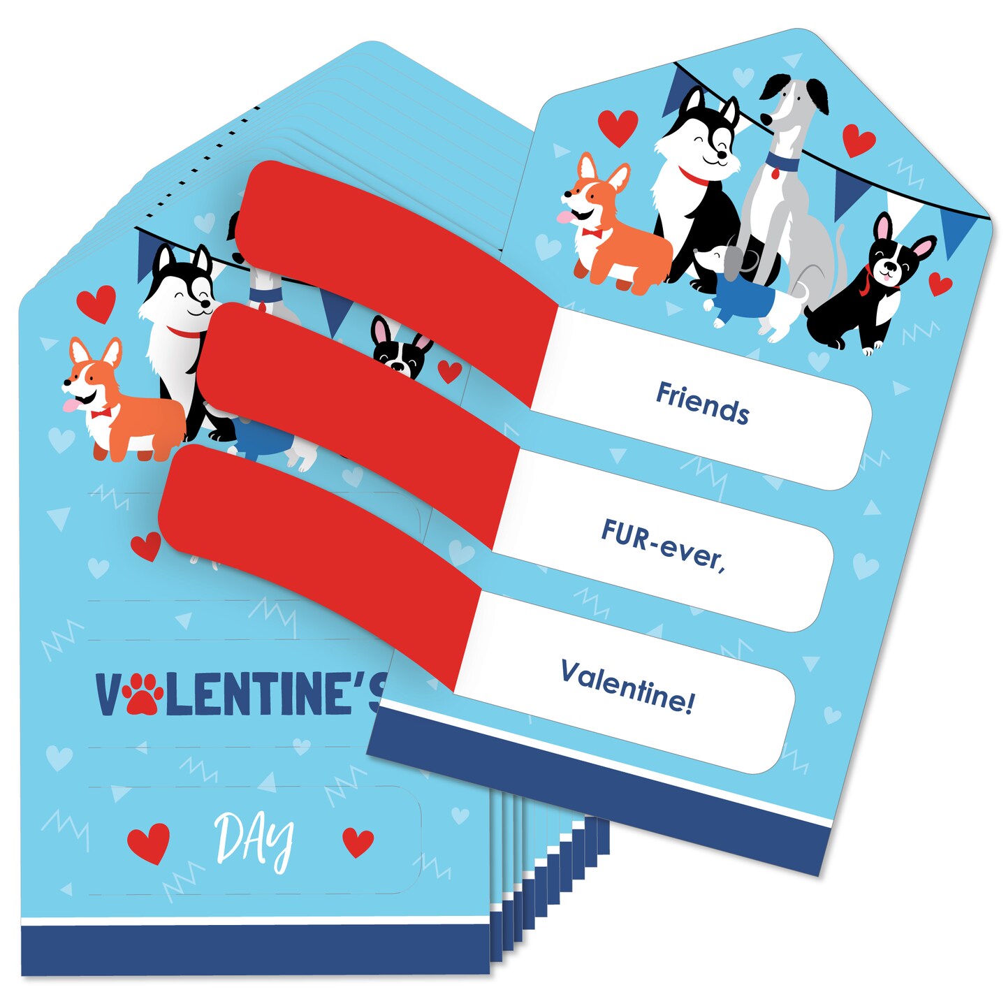 Big Dot of Happiness Pawty Like a Puppy - Dog Cards for Kids - Happy Valentine's Day Pull Tabs - Set of 12