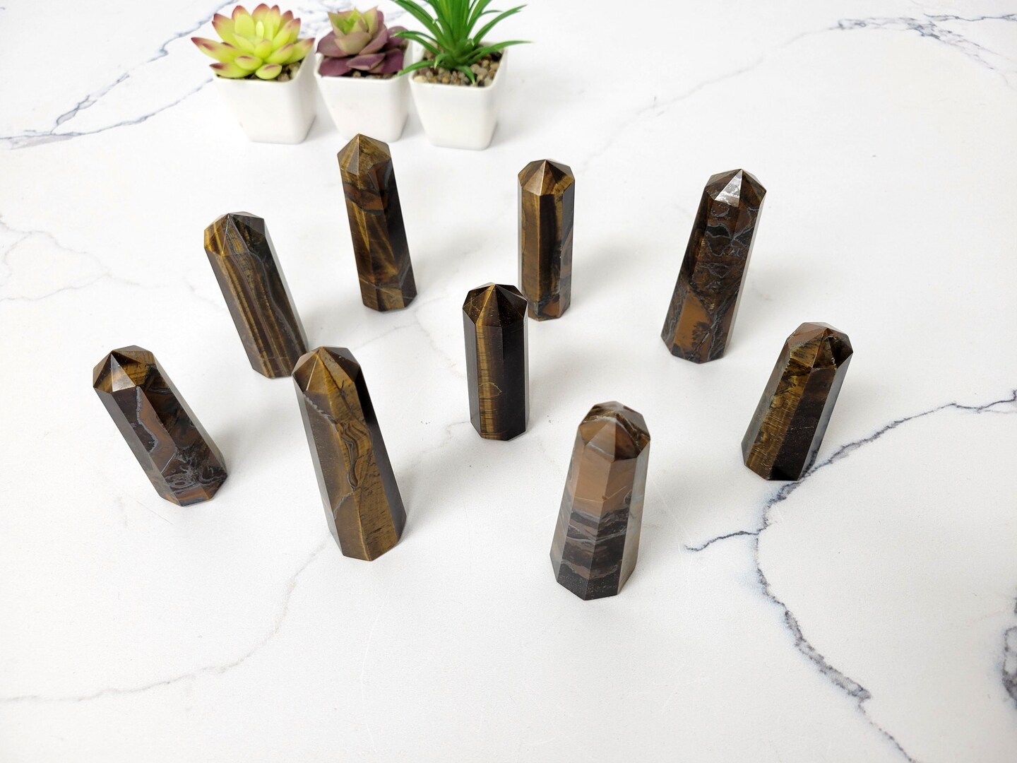 Tiger&#x27;s Eye Crystal Obelisk Tower Point