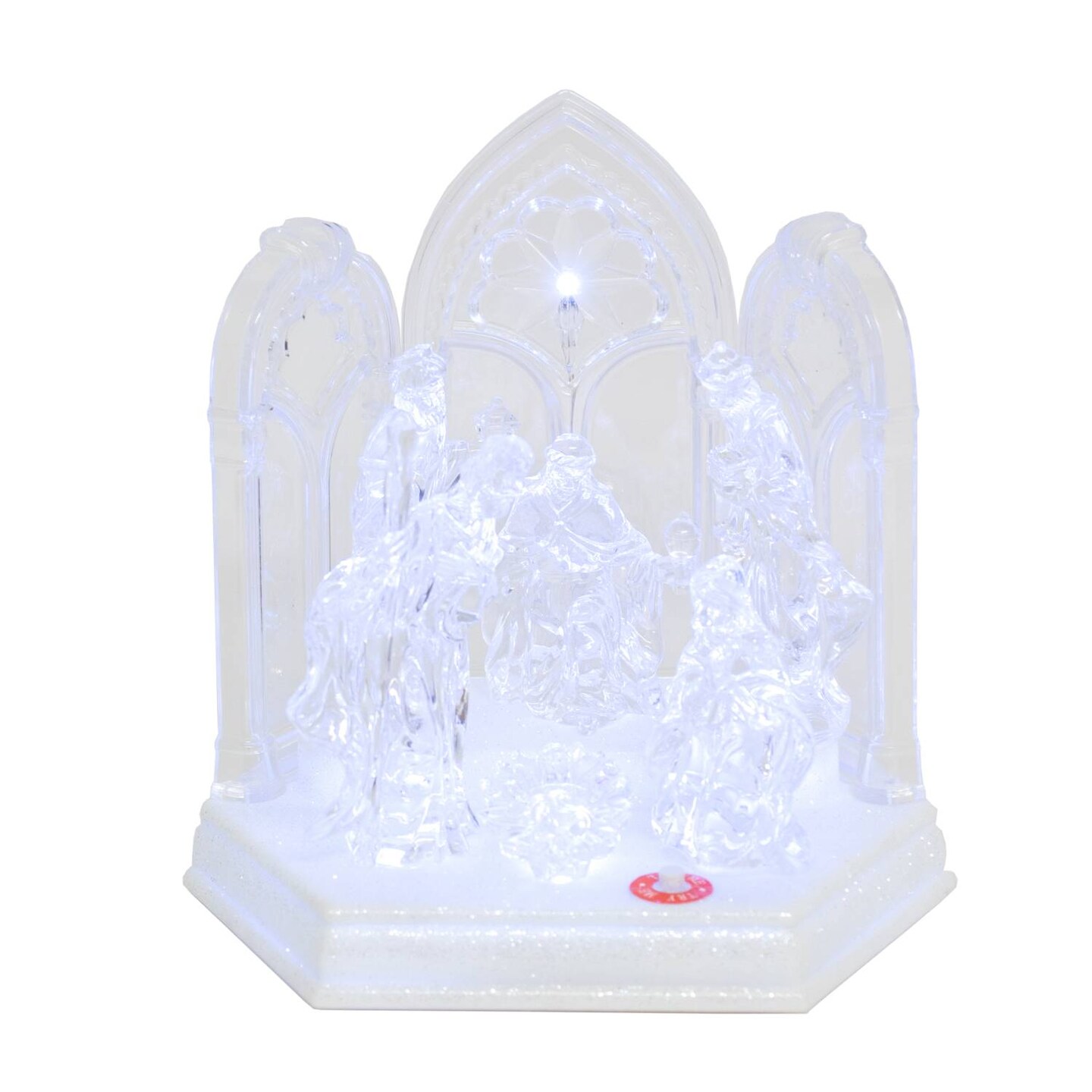 Gerson Lighted Musical Nativity Scene, Cool White Glow, Battery Power LED with Christmas Holiday Tunes, 1 Piece, 7.75 in