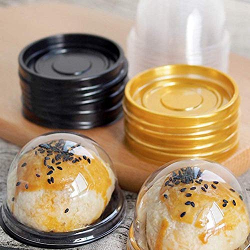 100 Pieces Mini Cupcake Container with Clear Dome 2 Inch Transparent Plastic Muffins Cheese Pastry Dessert Mooncake Display Holder for Wedding Birthday Party (Gold)