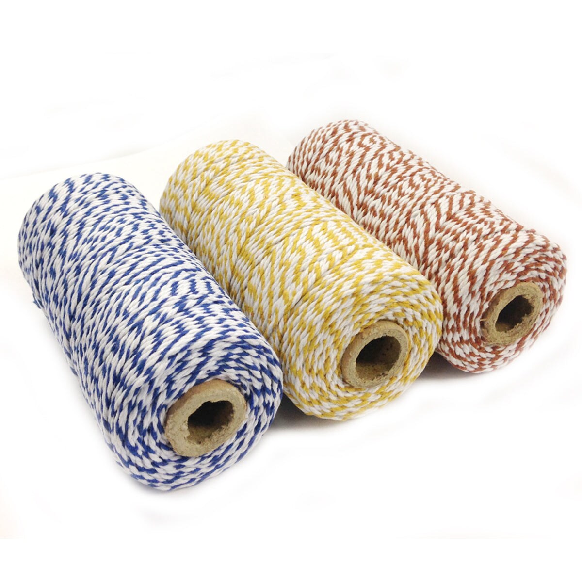 Wrapables Cotton Baker&#x27;s Twine 12ply 330 Yards (Set of 3 Spools x 110 Yards) for Gift Wrapping, Party Decor, and Arts and Crafts (Brown, Dark Yellow, Navy)
