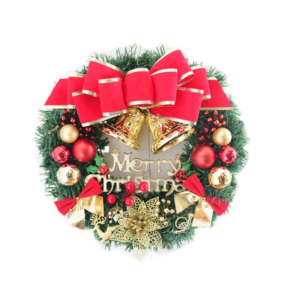 12-Inch Christmas Wreath Wall Hanging with Tree Garland and Bell Decor