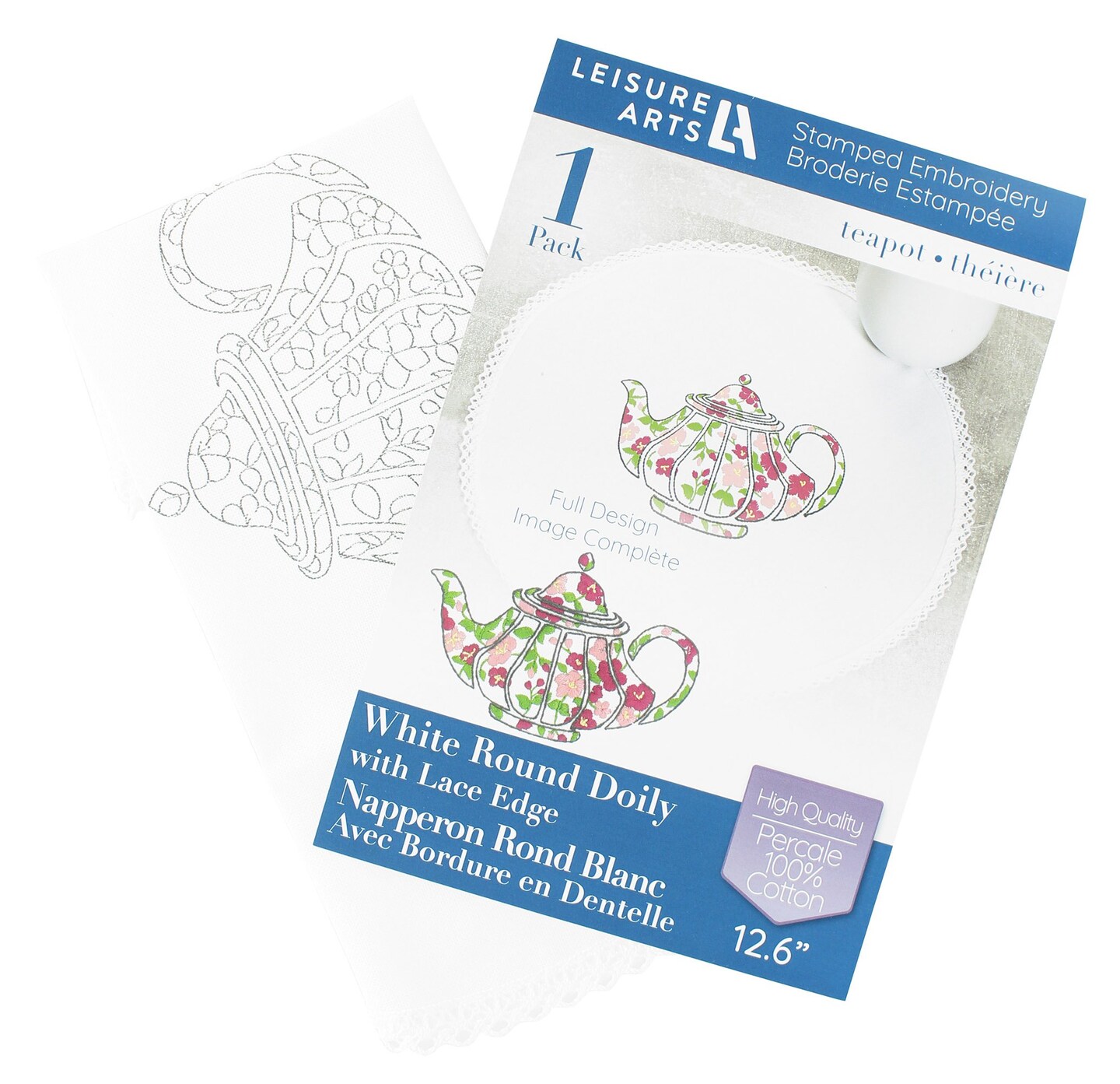 Leisure Arts Doily 12.6" Round Teapot, cross stitch kits, crossstitching kits adult, stamped cross stitch kits, counted cross stitch, hand embroidery kit