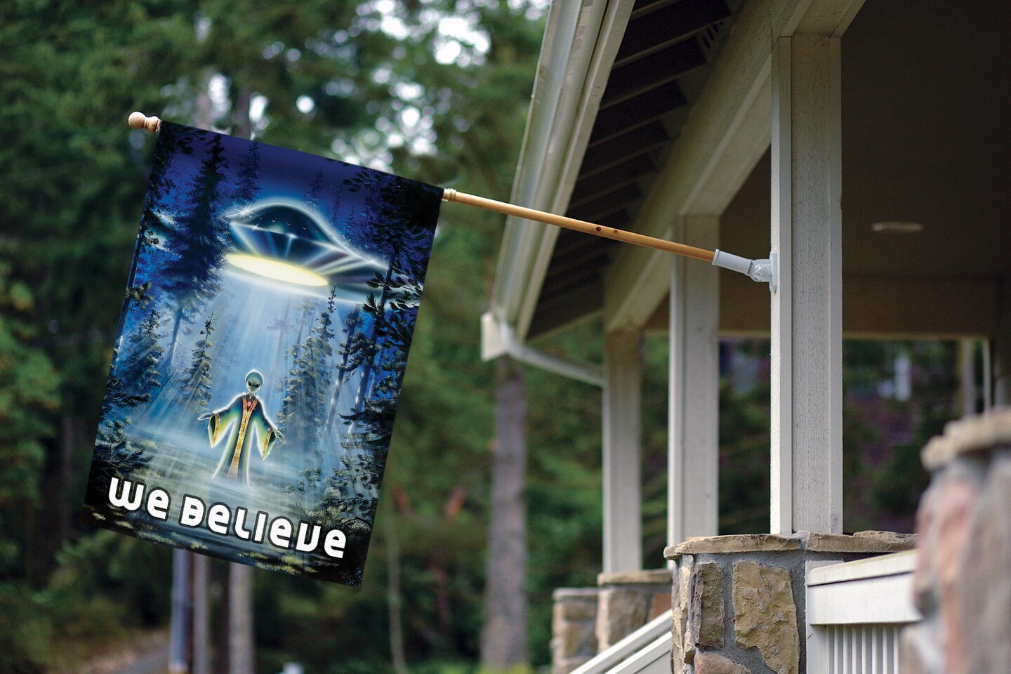 UFO Believe Decorative Aliens Double Sided Flag