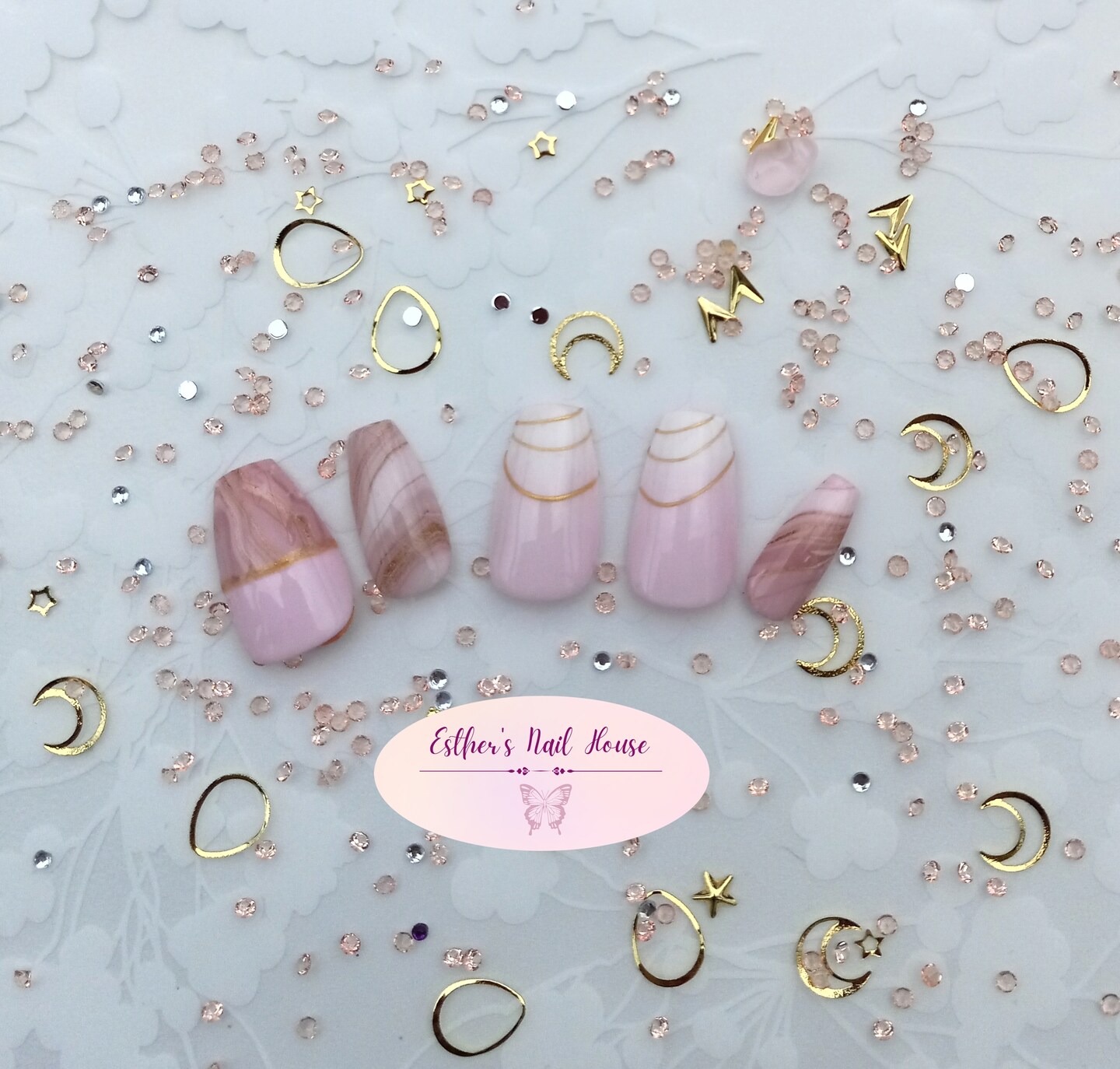 Pink Marbled Press on Nails, Short, Long, Ballerina, Almond, Acrylic, gel nails, coffin, Baby