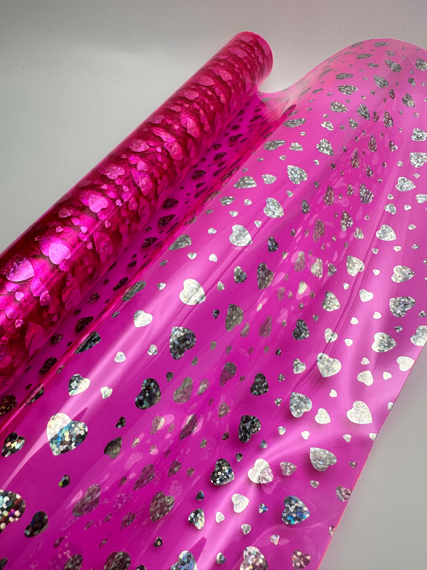 Hot Pink Holographic Heart Clear Vinyl