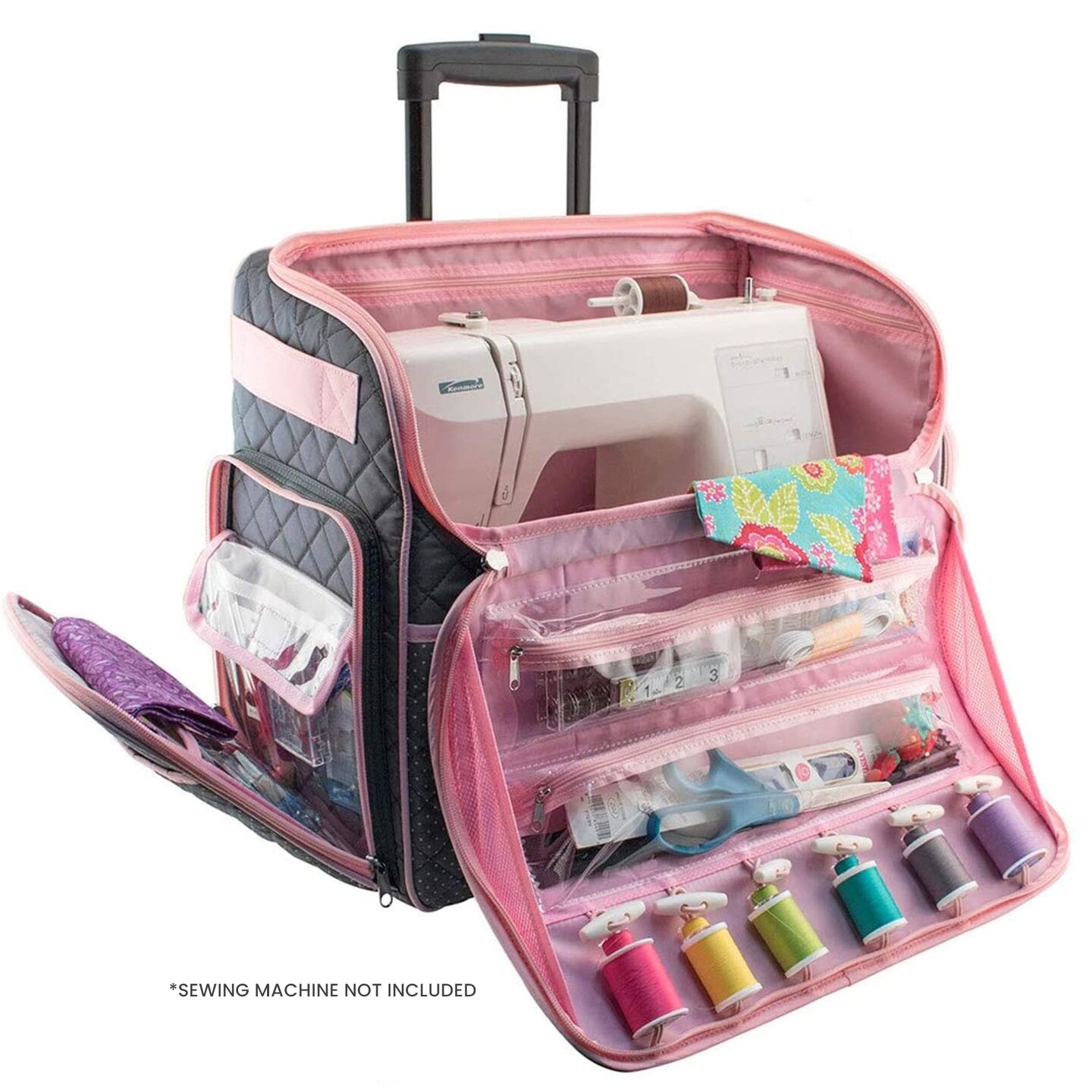 Deluxe Rolling Sewing Case, Pink &#x26; Grey
