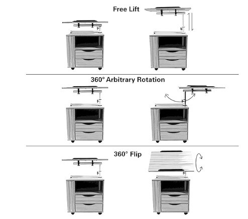 Wooden Nightstand with Swivel Top, Storage Drawers, Wheels, and Open Shelf, 3 Colours (White Maple) Upgraded Multifunctional Height Adjustable Overbed End Table