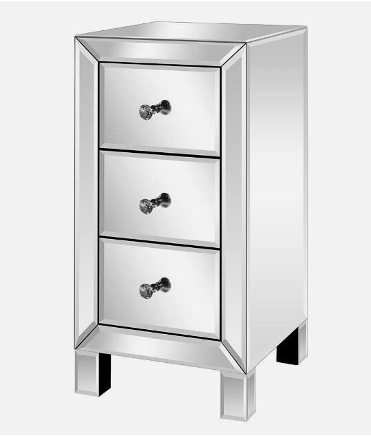 Nightstand with 3 Drawers Bedroom Storage Mirrored Bedside End Table Accents for the Home