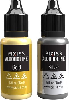 Pixiss Metallic Alcohol Ink Set - Silver and Gold Metallic Alcohol