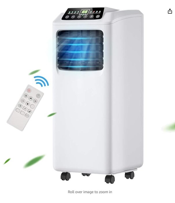8000 BTU Portable Air Conditioner, 3-in-1 Air Cooler with Built-in Dehumidifier, Fan Mode, Sleep Mode, Remote Control&#x26;LED Display, Rooms Up to 230+ Sq. ft, for Home Office (White and Black)