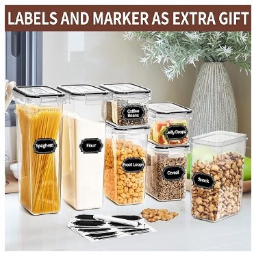 Airtight Food Storage Containers Set with Lids - 24 PCS, BPA-Free Kitchen and Pantry Organisation, Plastic Leak-proof Canisters for Cereal, Flour, and Sugar with Labels &#x26; Marker