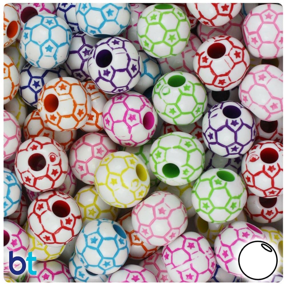 BeadTin Mixed Colors 12mm Soccer Ball Plastic Pony Beads (48pcs)
