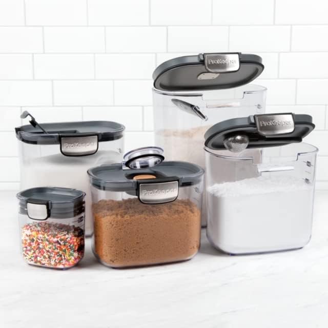 ProKeeper+ 9 Piece Clear Plastic Airtight Food Flour and Sugar Baker&#x27;s Kitchen Storage Organization Container Canister Set with Magnetic Accessories