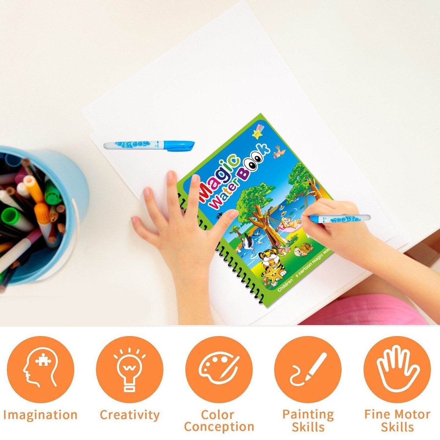 Artistic Water Paint Coloring Book with Magic Doodle Pen