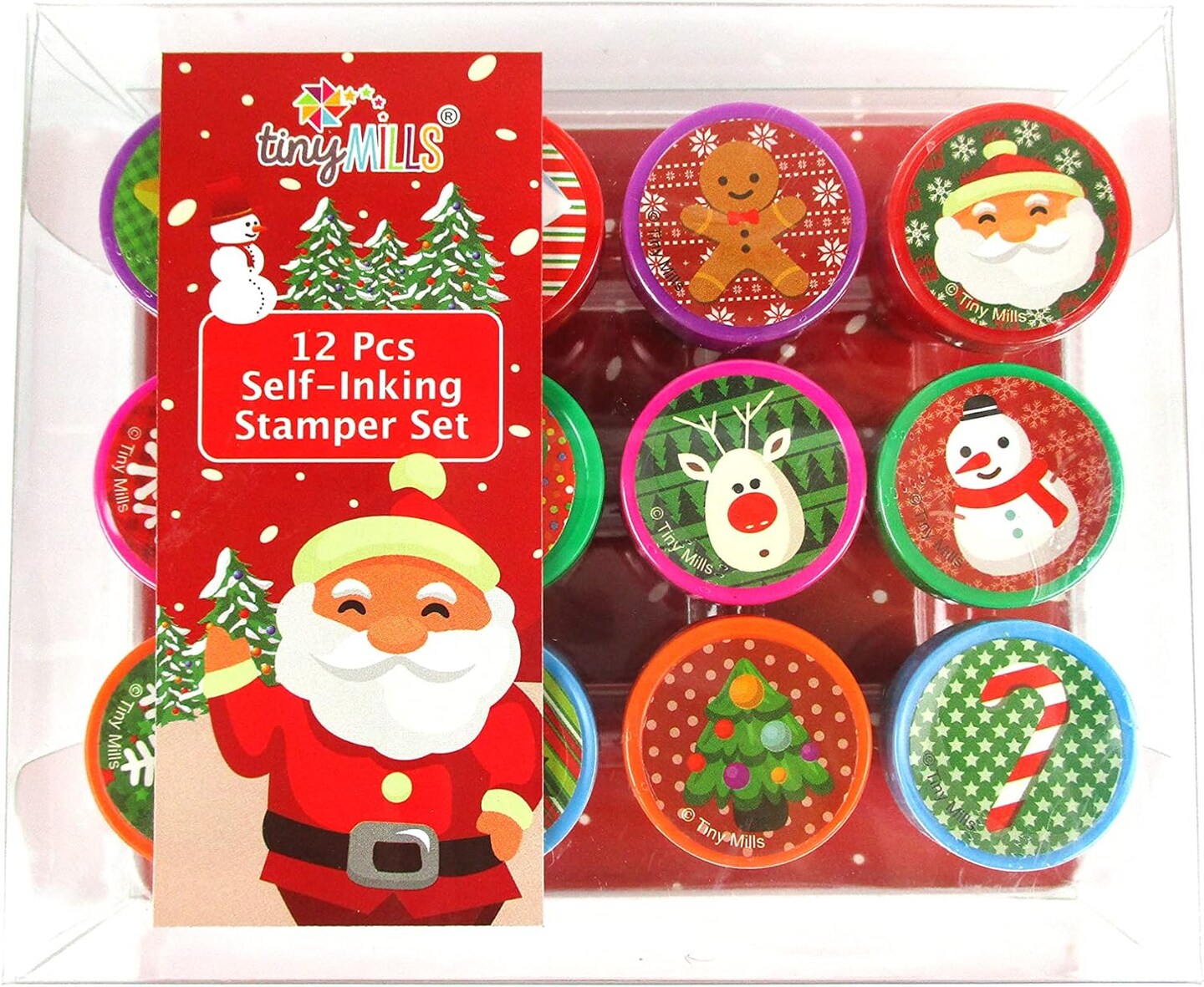 TINYMILLS 12 Pcs Christmas Holiday Stamp Kit for Kids - Christmas Santa Claus Self Inking Stamps Gift Party Favors Stocking Stuffers Holiday Gift Party Rewards…