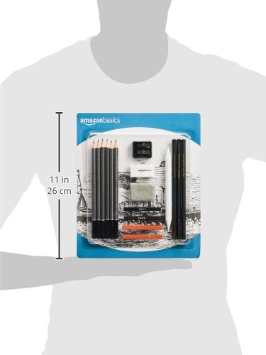 17 Piece Set, Sketch and Drawing Art Pencil Kit, Charcoal, Black, White