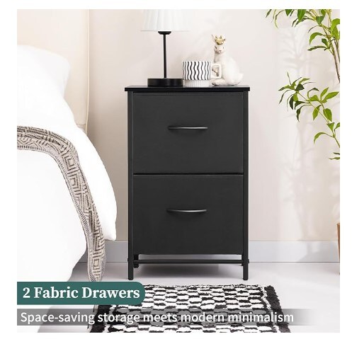 Bedside tables with drawers for small spaces, nightstands with two fabric drawers, nightstands with two nightstands, and large storage drawers Dresser for Bedside Table in Dorm