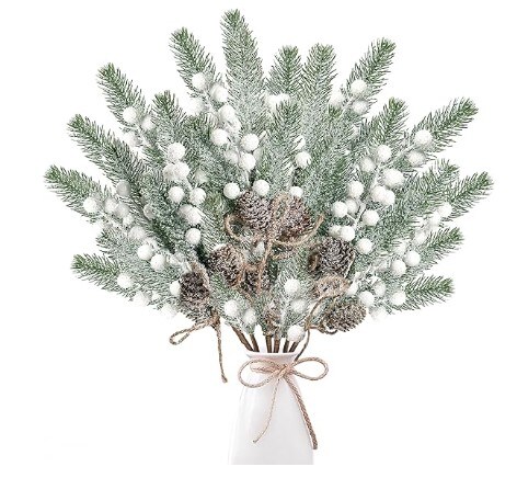 8 Pack Snow Frosted Christmas Berries Pine Picks Artificial White Berry Pine  Branches Faux Pine Stem with Pine Cones for Xmas Tree Wreath DIY Craft  Floral Arrangement Holiday Decor (White)