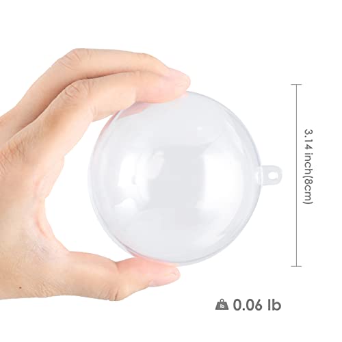 20 Pack DIY Ornament Clear Fillable Baubles Craft Christmas Decorations Tree Ball for New Years Present Holiday Wedding Party Home Decor Bath Bomb (3.15&#x201D;)