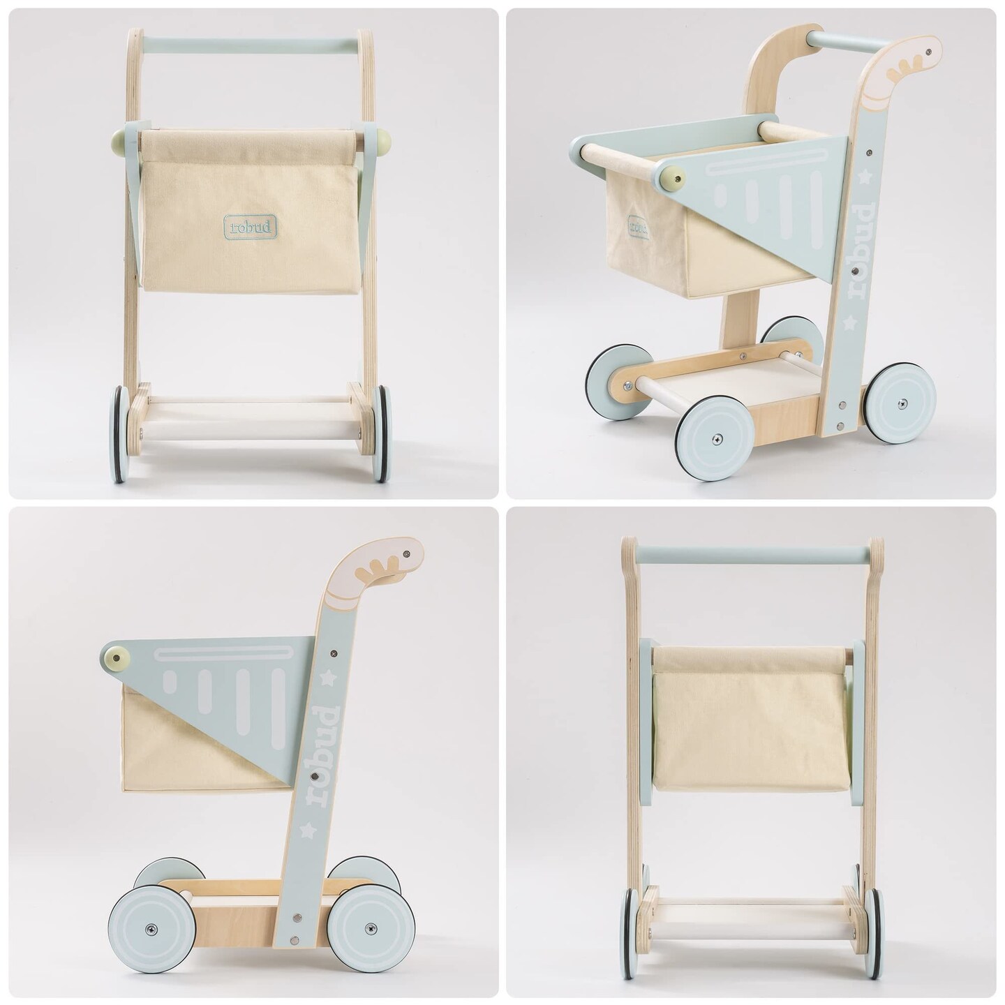 ROBUD Baby Wooden Shopping Cart Toy for Toddler Kids Push Walker Toy WRP02