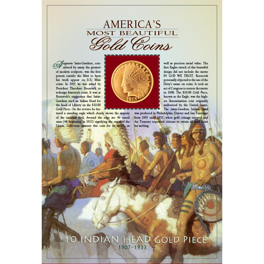 Tribute to America's Most Beautiful Coins - $10 Indian Head Gold Piece 1907-1933 Replica Coin