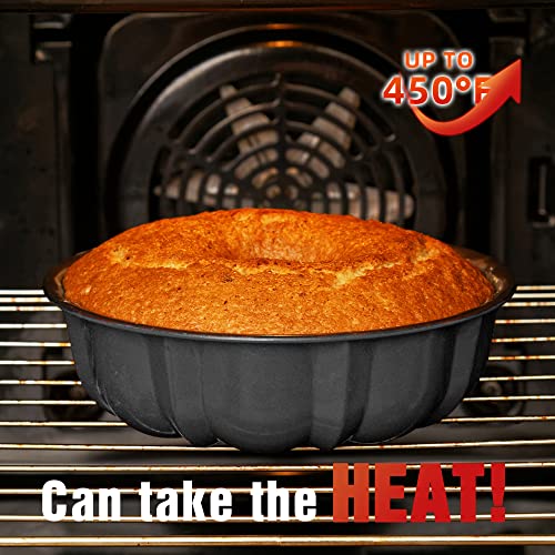 9 inch Non-Stick Cake Pans, 12 Cups Premium Fluted Pans for baking, Heavy Duty Carbon Steel Tube Baking Mold, Gray