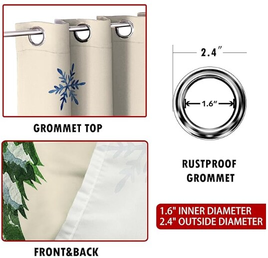 2 Pack Christmas Curtains for Living Room 52x84 inch with Christmas Tree and Santa Claus