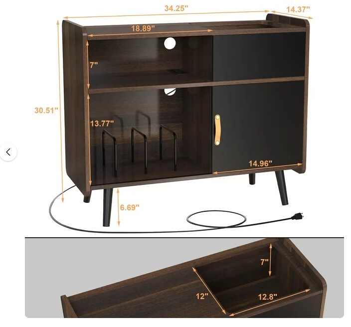 Turntable Stand with Vinyl Record Storage that Holds Up to 350 Albums
