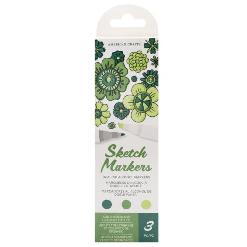 American Crafts - Sketch Markers Collection - Dual Tip - Chisel and Fine Point - Shamrock 3 Pack 34007541