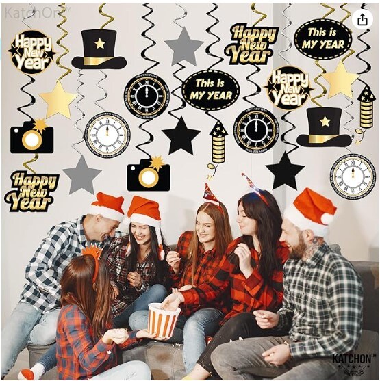 Happy New Year Decorations 2024 |&#xA0;Year Hanging Swirls - Pack of 30 |